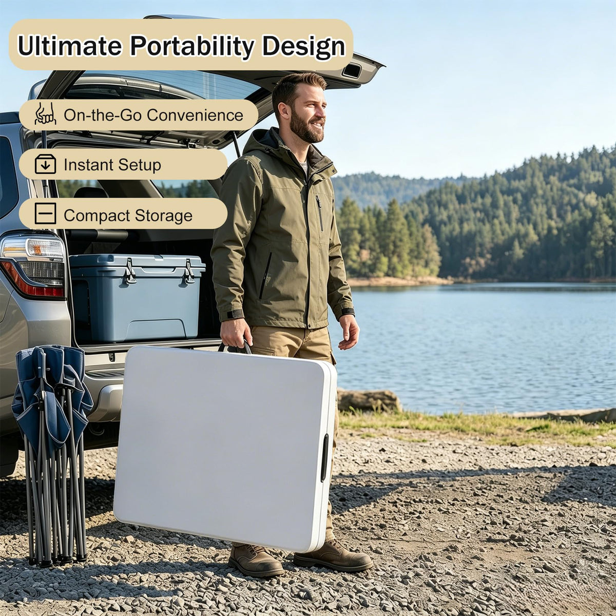 6 FT Folding Table with White Stretch Spandex Cover C97022