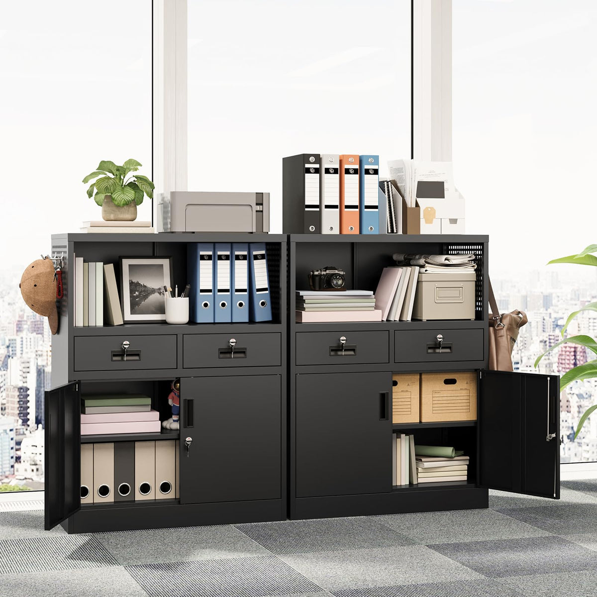 Metal Storage Cabinet with 2 Drawers and Locking Doors Z7881