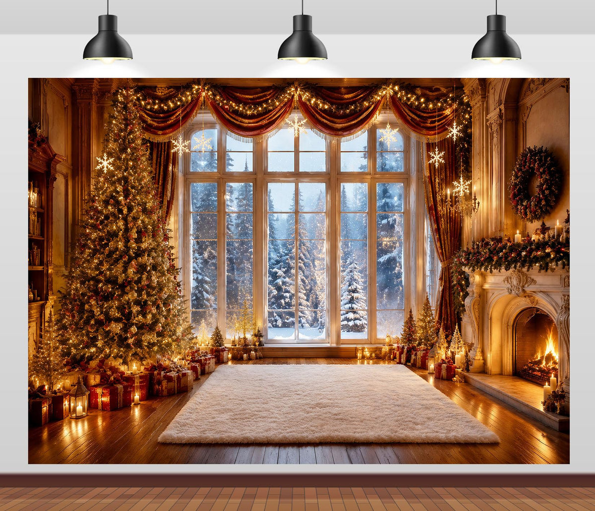 Fabric Christmas Window Photography Backdrop P87536