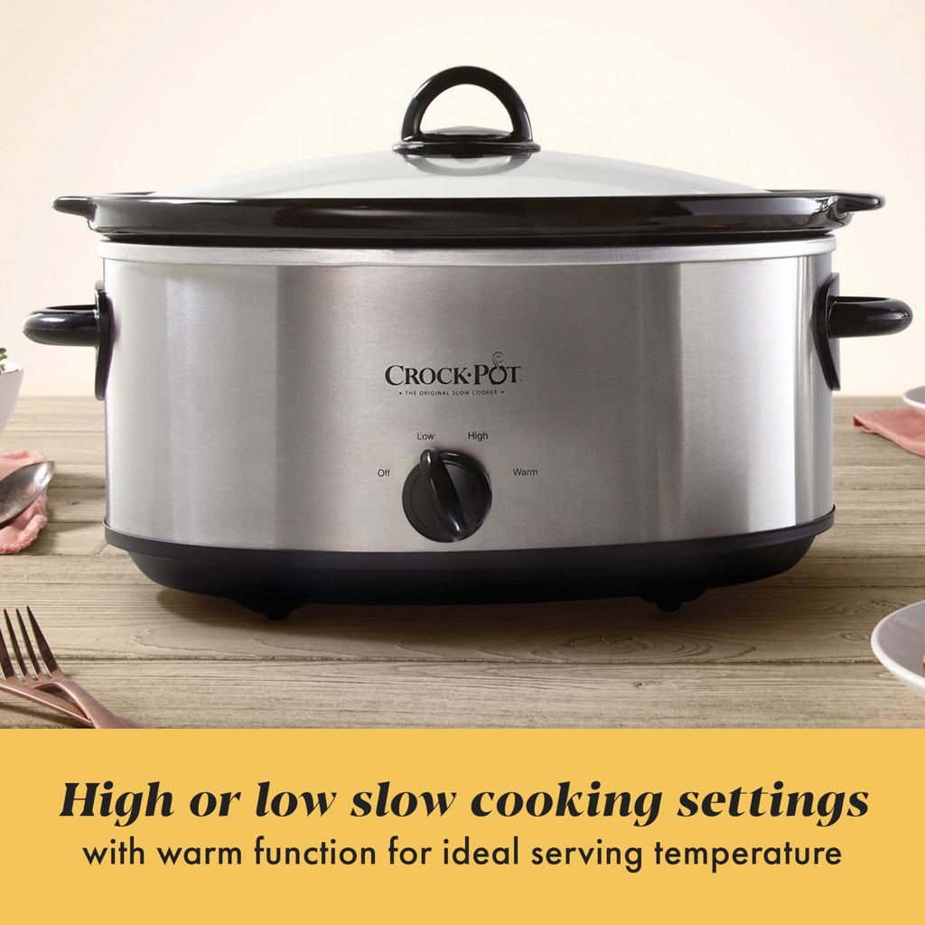 7-Quart Manual Slow Cooker, Family Size, Removable Stoneware, Dishwasher Safe, Stainless Steel Y860