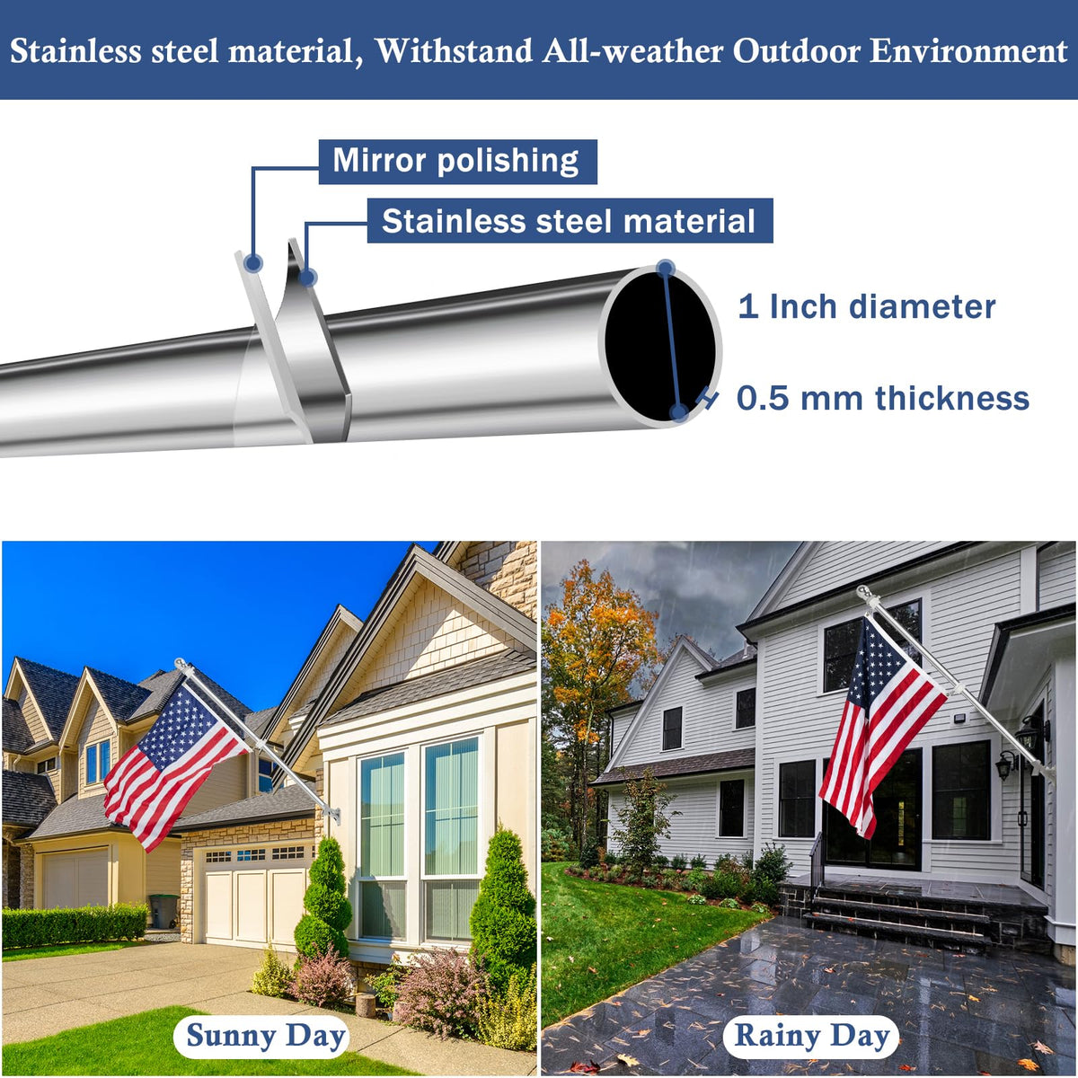 5FT Stainless Steel Wall Mounted Flag Pole Kit W892