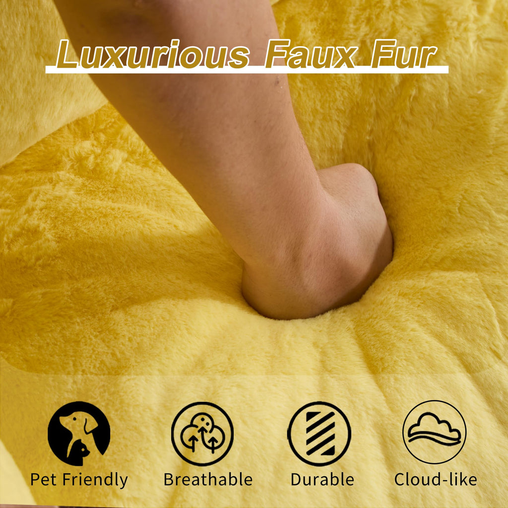 Oversized Yellow Fluffy Loveseat with Pillows Y55090