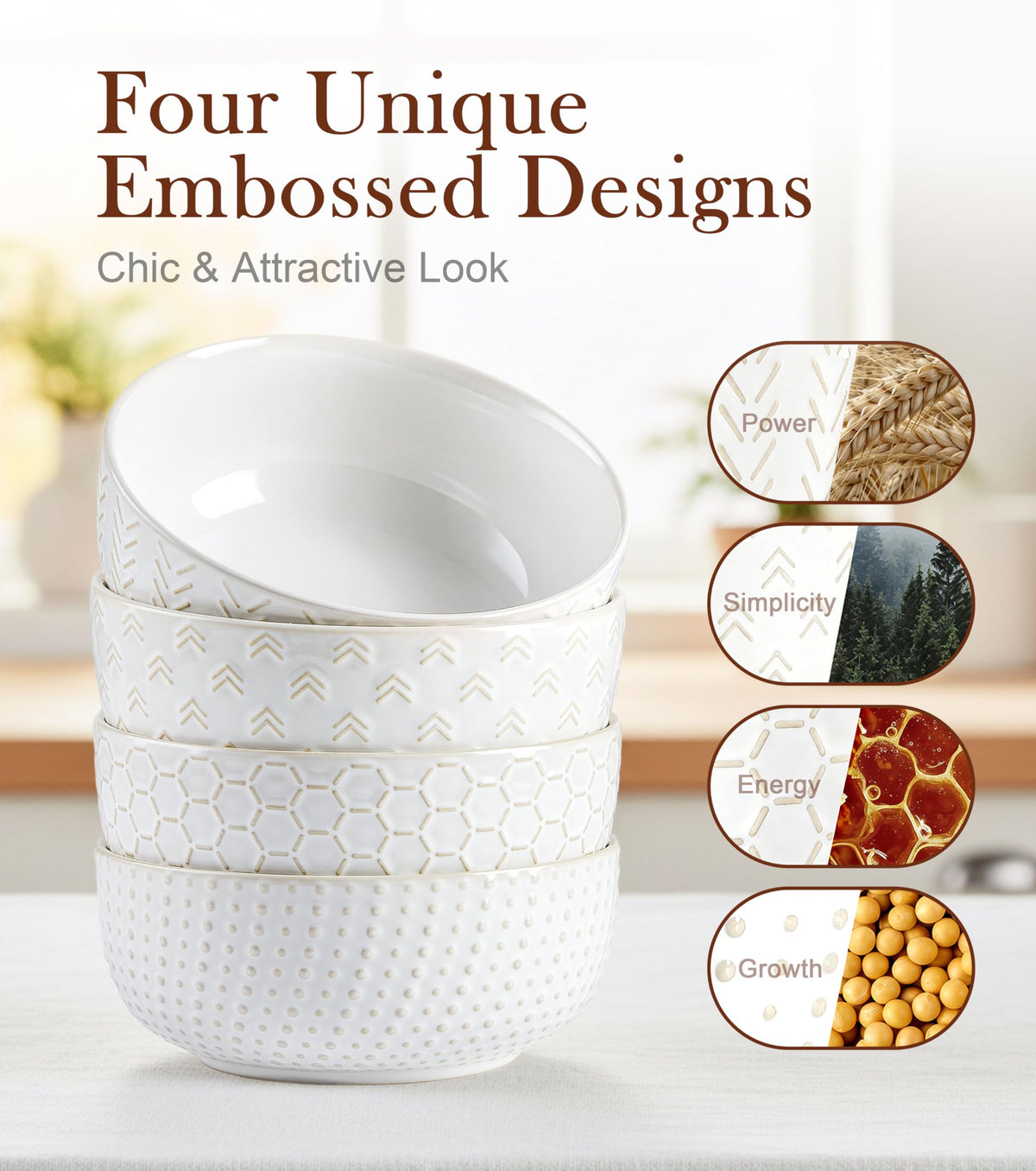 26 oz Ceramic Cereal Bowls Set of 4 X913