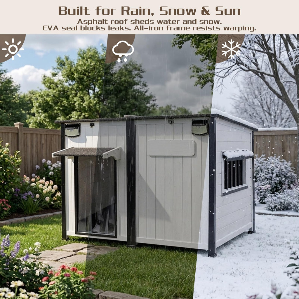 55" Large Wooden Dog House Outdoor Heavy Duty Weatherproof Kennel with Asphalt Roof D56774