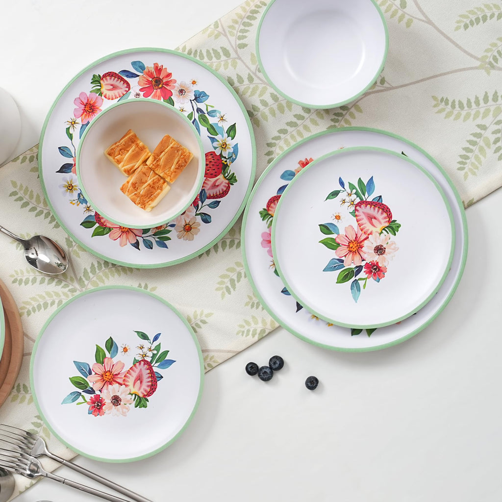 12-Piece Strawberry Melamine Dinnerware Set K457