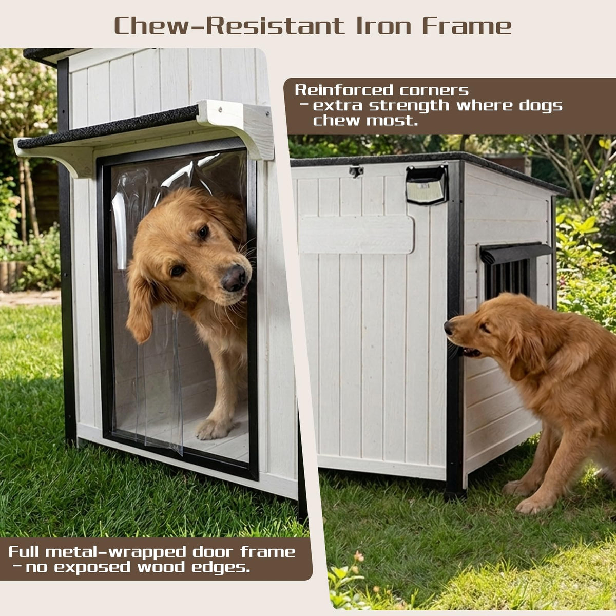 55" Large Wooden Dog House Outdoor Heavy Duty Weatherproof Kennel with Asphalt Roof D56774