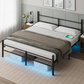 Black King Size Metal Platform Bed Frame with Headboard Y382819
