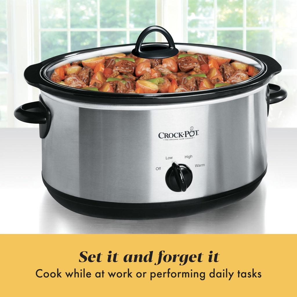 7-Quart Manual Slow Cooker, Family Size, Removable Stoneware, Dishwasher Safe, Stainless Steel Y860