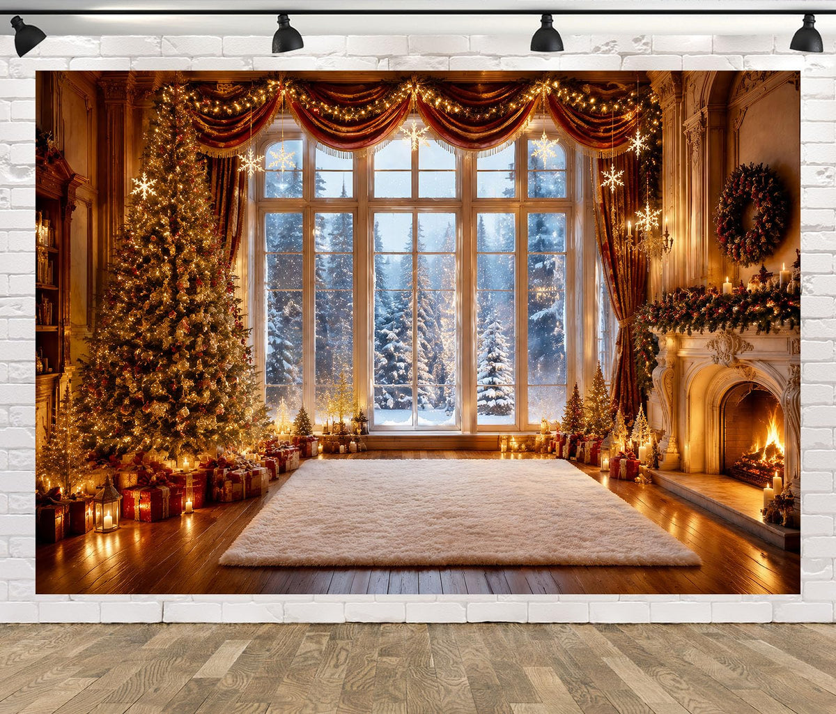 Fabric Christmas Window Photography Backdrop P87536