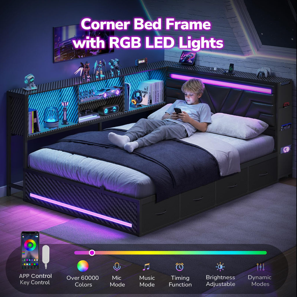 Full Corner Bed with Drawers H70862