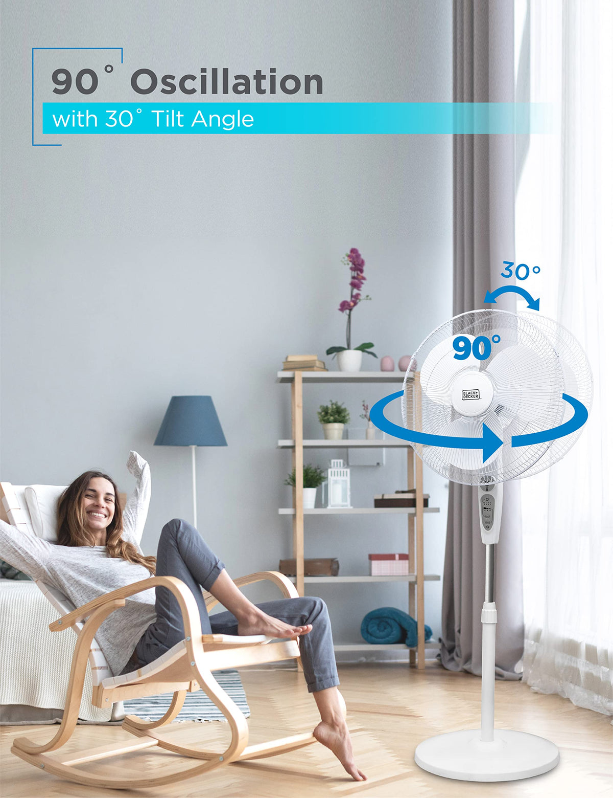 18-Inch Stand Fan with Remote and 3-Speed Settings, White Z269