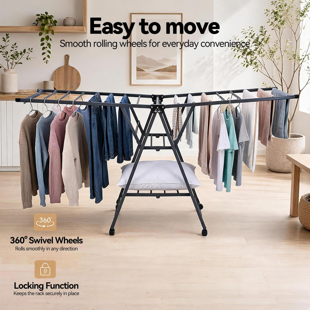 Foldable Metal Clothes Drying Rack with Wheels P49474