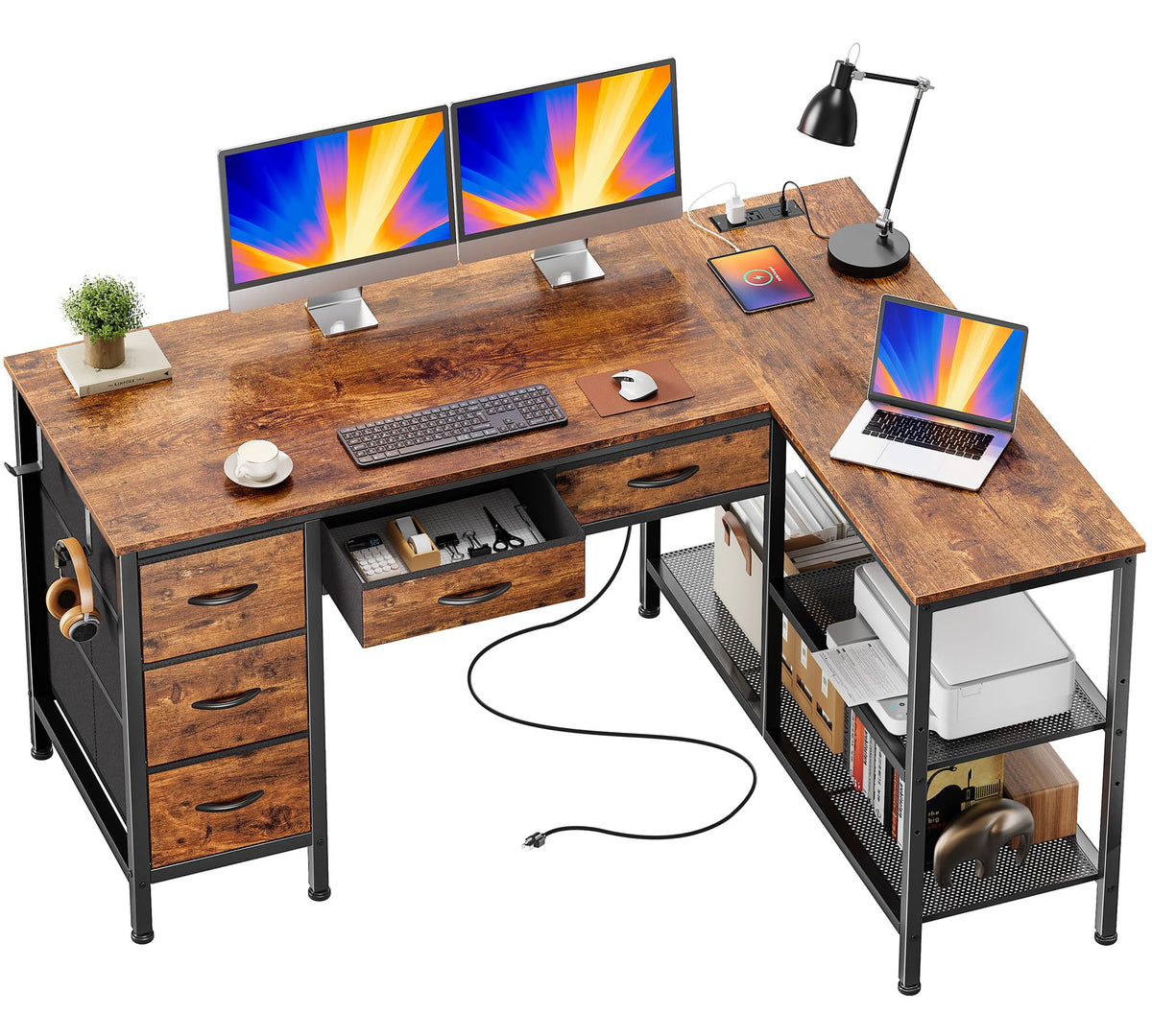 47 Inch L Shaped Desk with Power Outlets Z711372