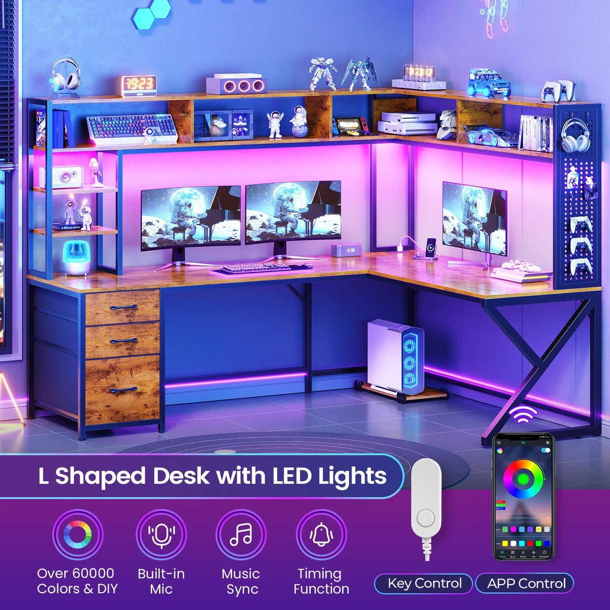 L Shaped Computer Desk with Hutch J149458