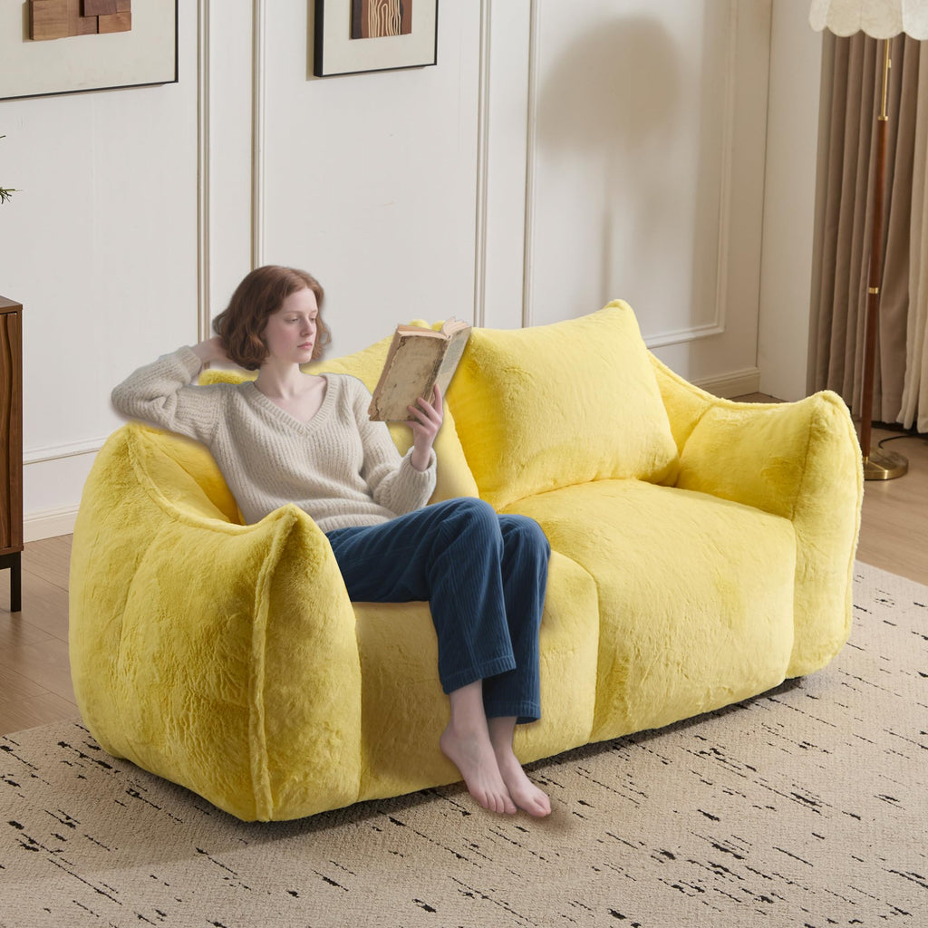 Oversized Yellow Fluffy Loveseat with Pillows Y55090