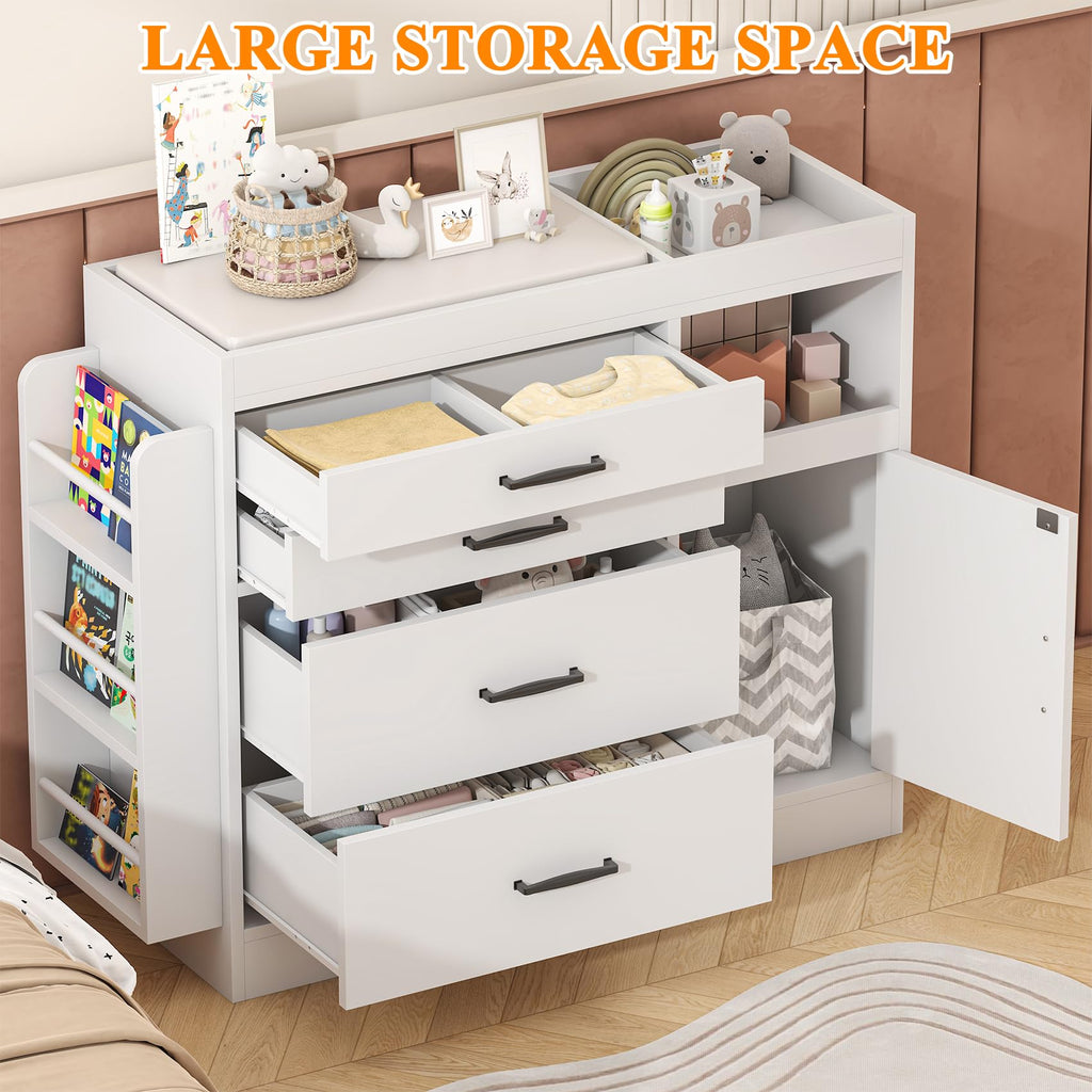 White 4 Drawer Baby Nursery Dresser with Changing Pad C8305