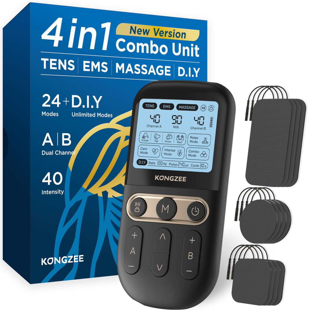 4 in 1 TENS Unit EMS Massage Muscle Stimulator Dual Channel Rechargeable Q911