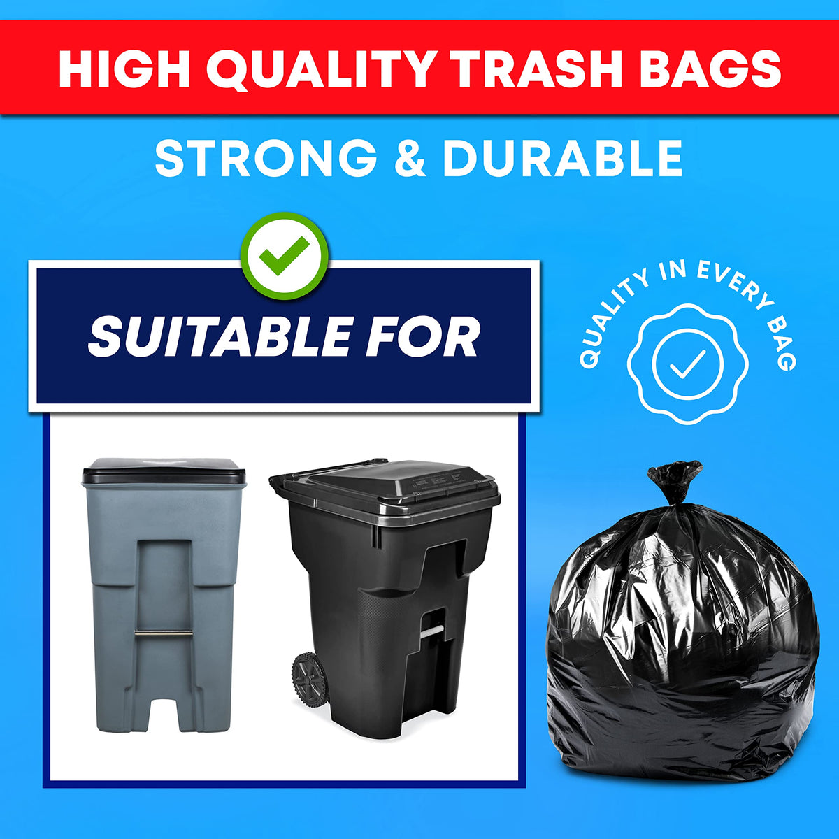 95-96 Gallon Black Heavy Duty Trash Bags with Ties M61478