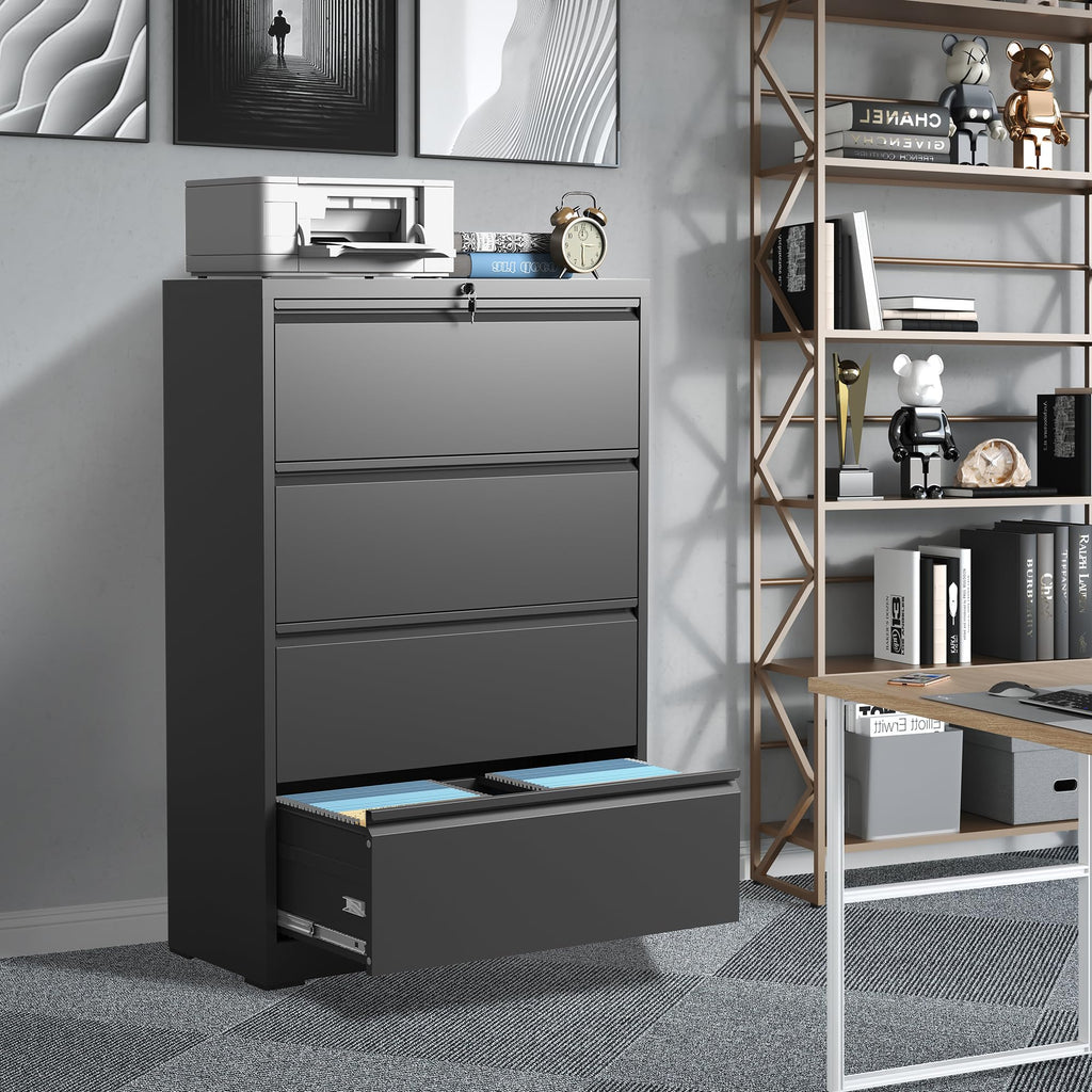 Black 4 Drawer Metal Lateral File Cabinet with Lock C990