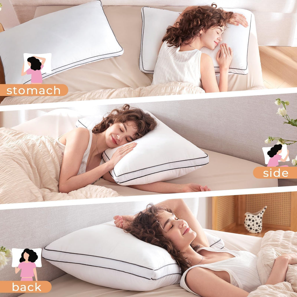 Queen Size Set of 2 White Gusseted Bed Pillows X1934