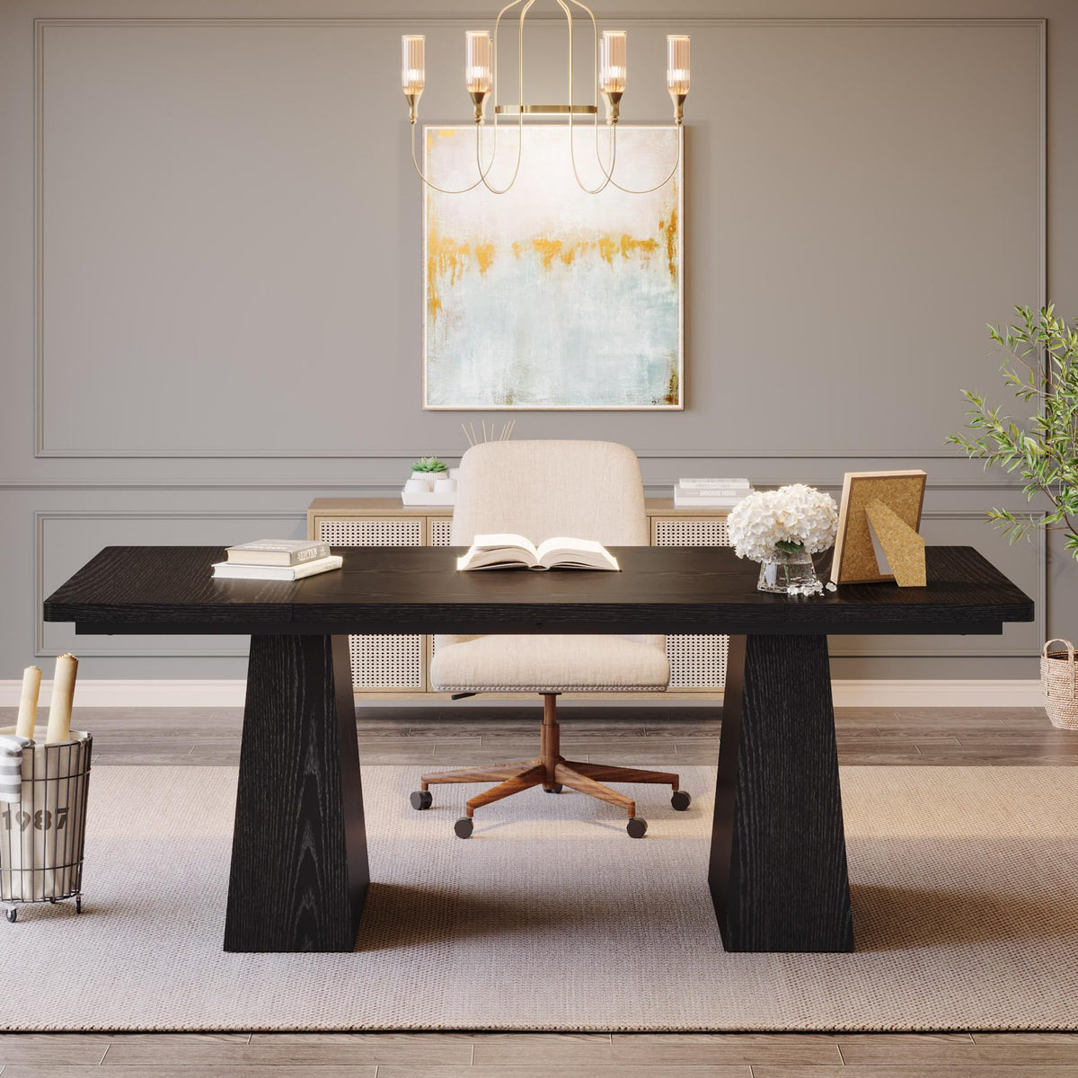 63-Inch Black Executive Desk with Double Pedestal G228419