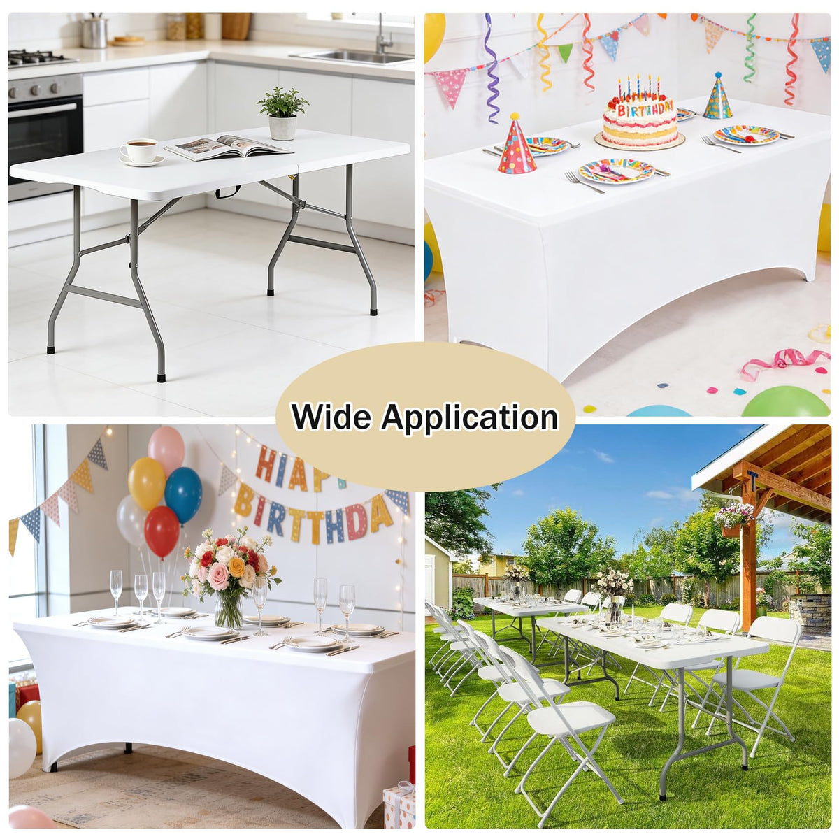 6 FT Folding Table with White Stretch Spandex Cover C97022