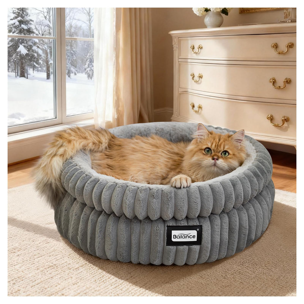 Washable Round Plush Cat Bed W3466