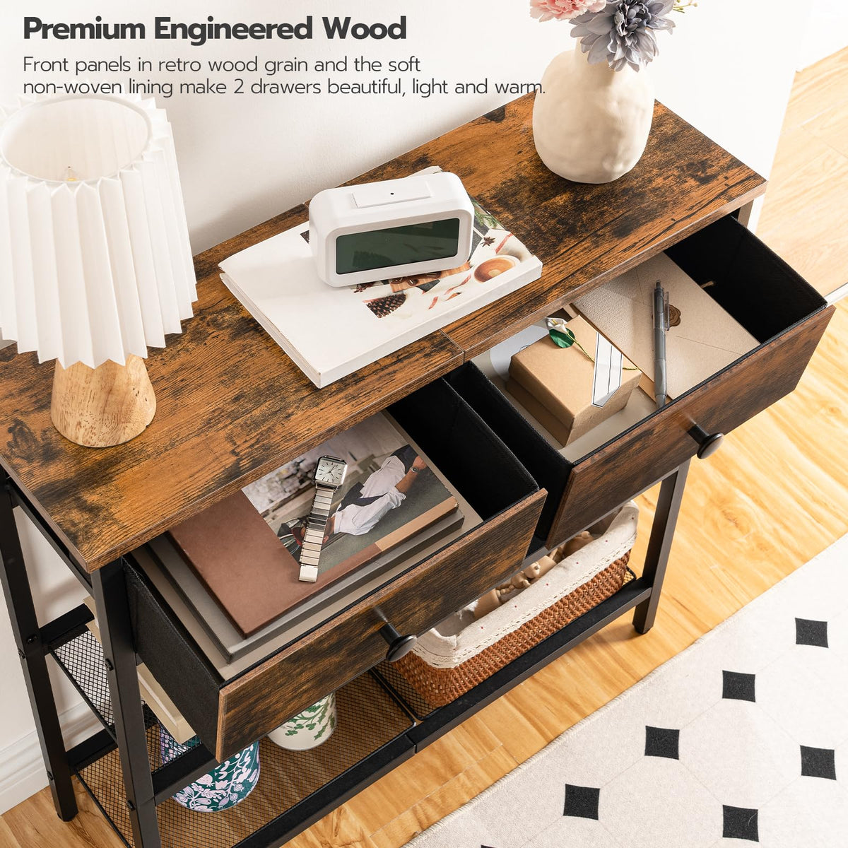29.5" Narrow Console Table with 2 Fabric Drawers R519479