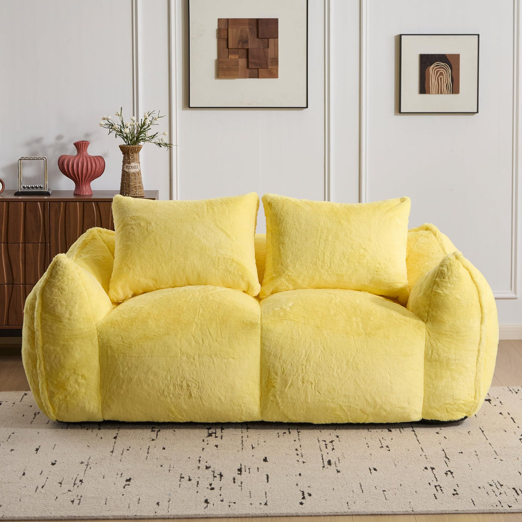Oversized Yellow Fluffy Loveseat with Pillows Y55090
