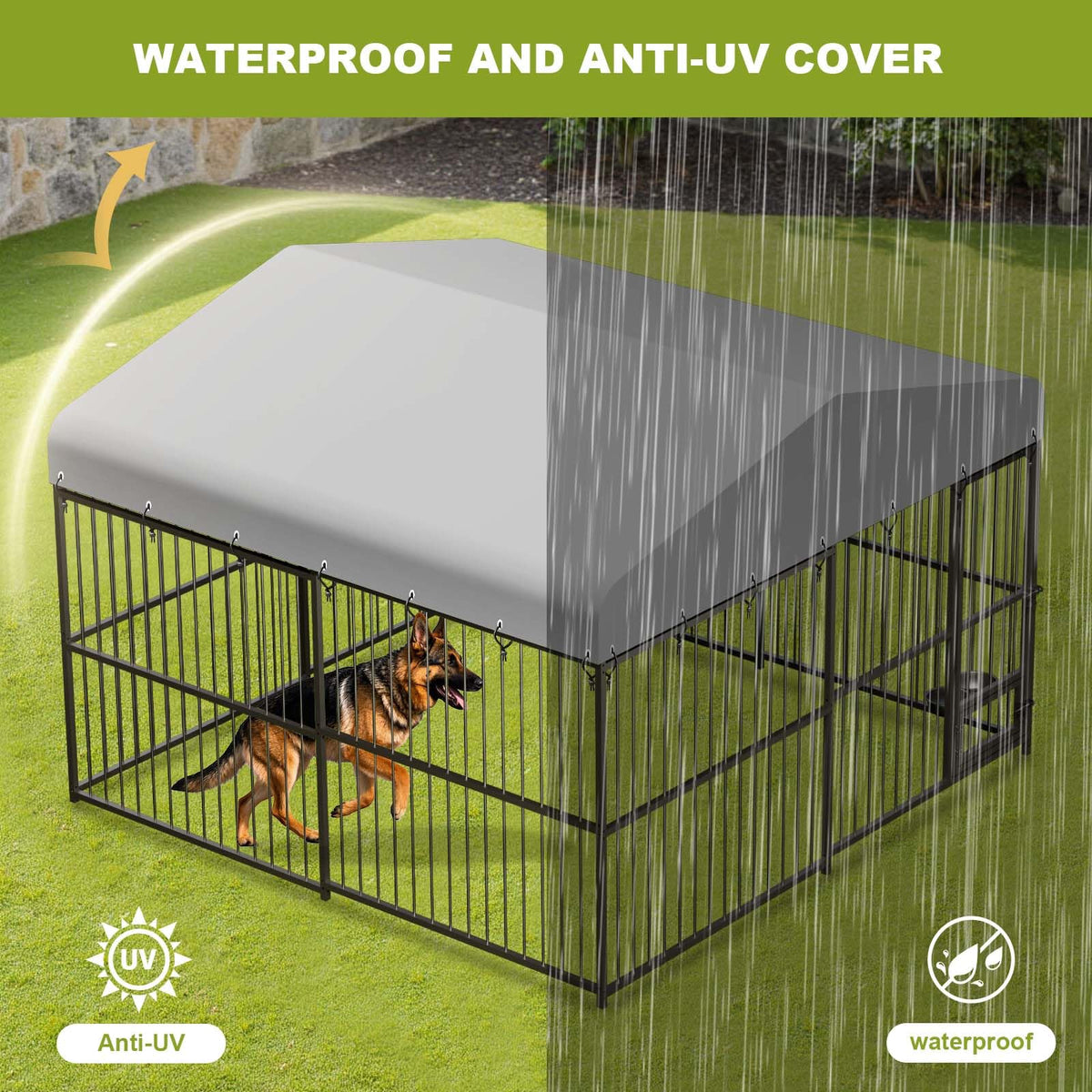 10 x 10FT Heavy Duty Metal Outdoor Dog Kennel with Roof U5077