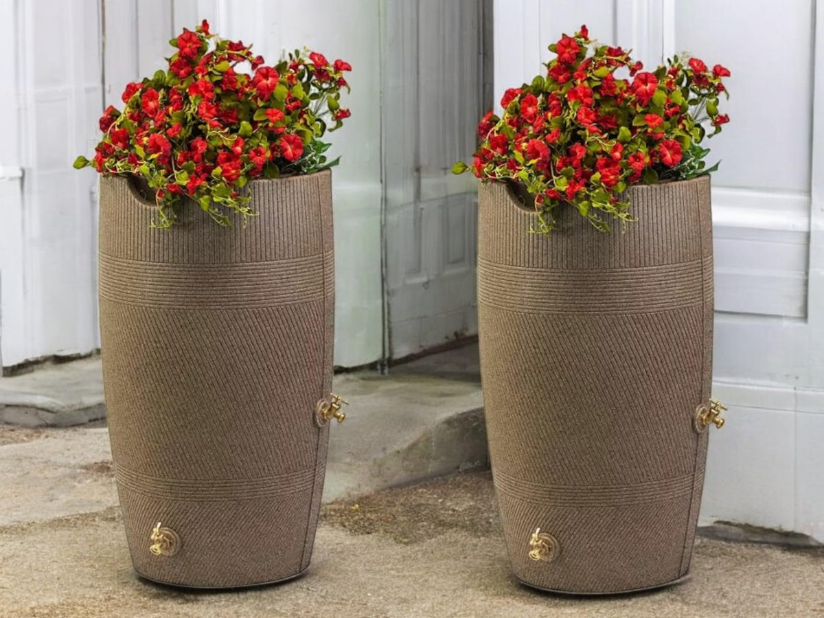 Khaki Granite 50 Gallon Rain Barrel and Planter Top 2 Pack J28844