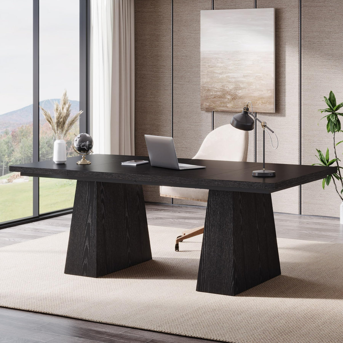 63-Inch Black Executive Desk with Double Pedestal G228419