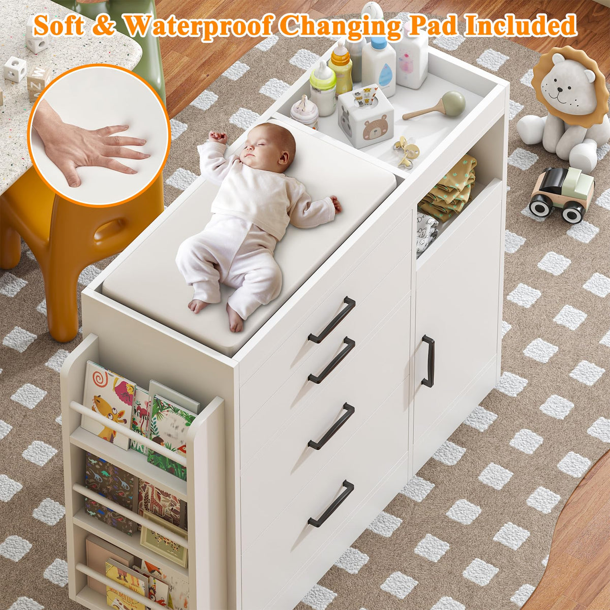 White 4 Drawer Baby Nursery Dresser with Changing Pad C8305