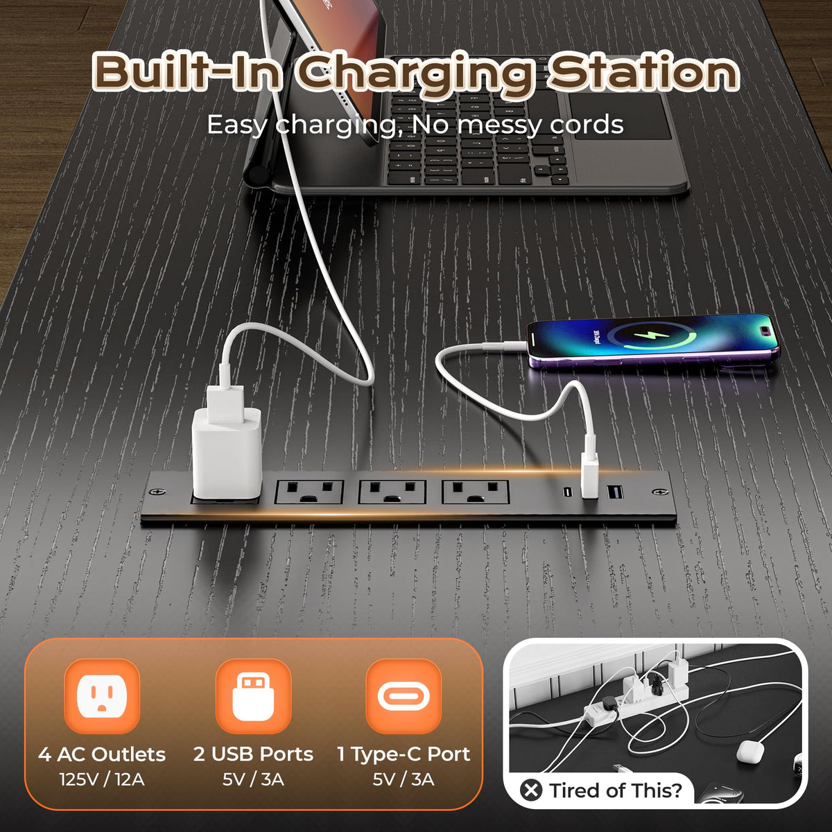 57.5 Inch L Shaped Gaming Desk with Power Outlets P692