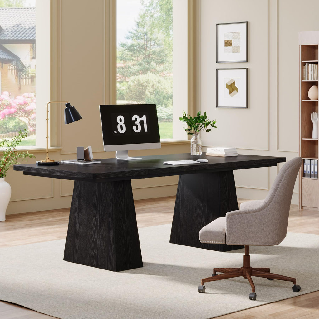 63-Inch Black Executive Desk with Double Pedestal G228419