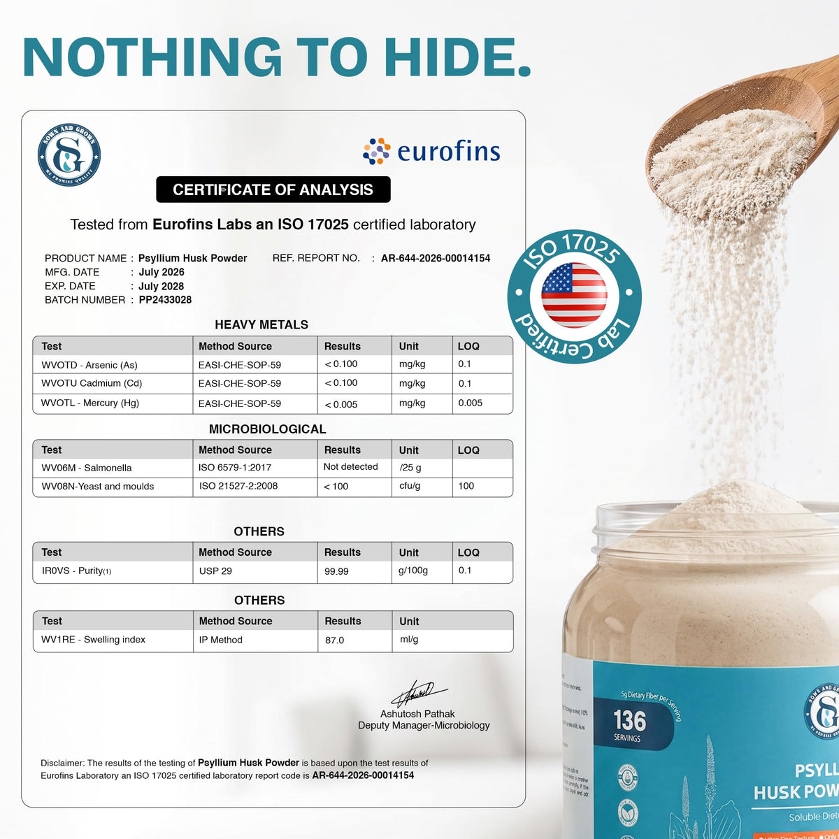 Psyllium Husk Powder 32oz Finely Ground M5988