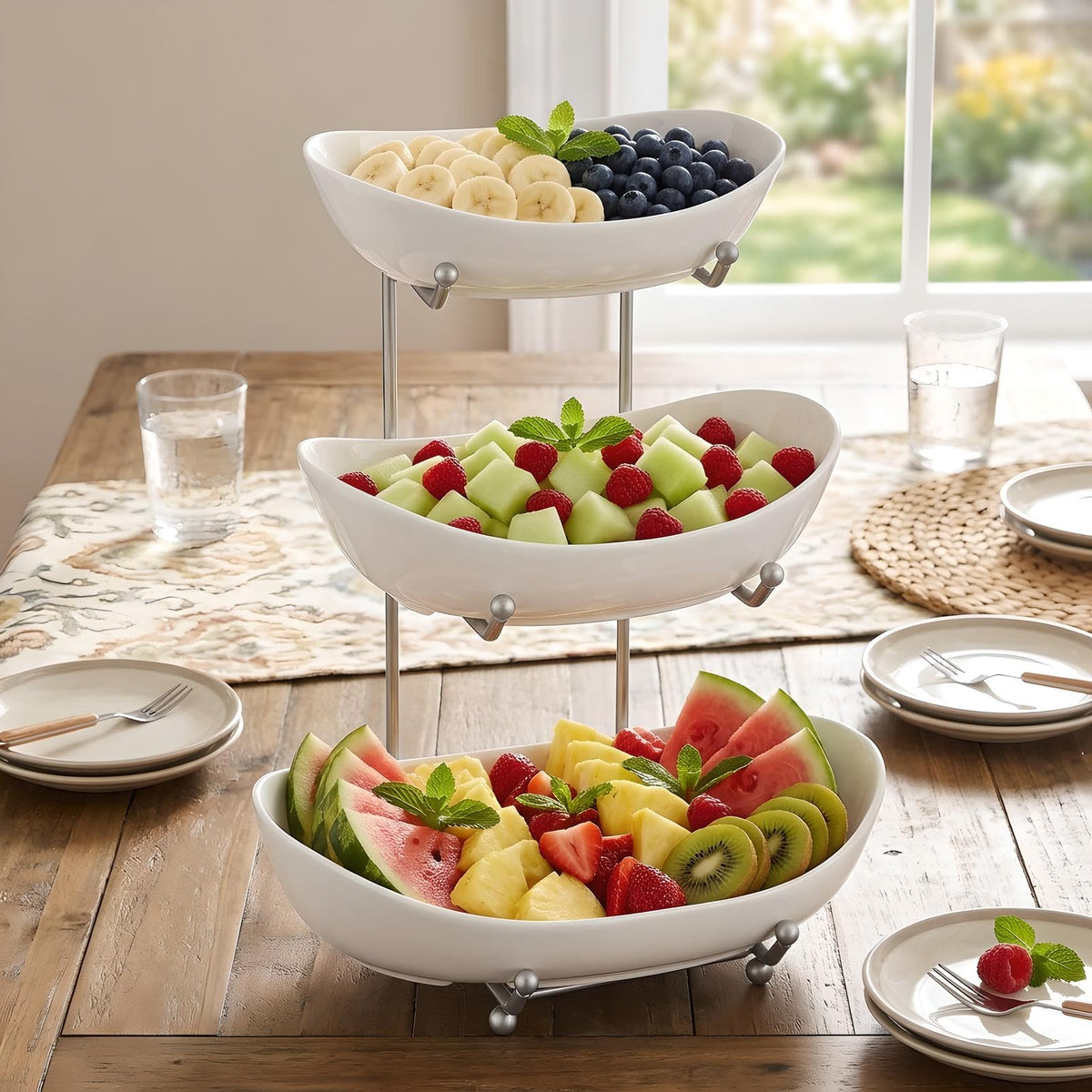 3 Tier Ceramic Fruit Basket with Holder W70086