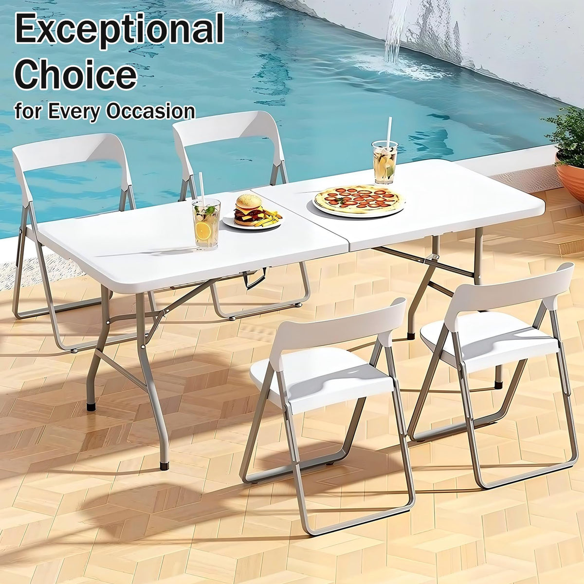 6 FT Folding Table with White Stretch Spandex Cover C97022