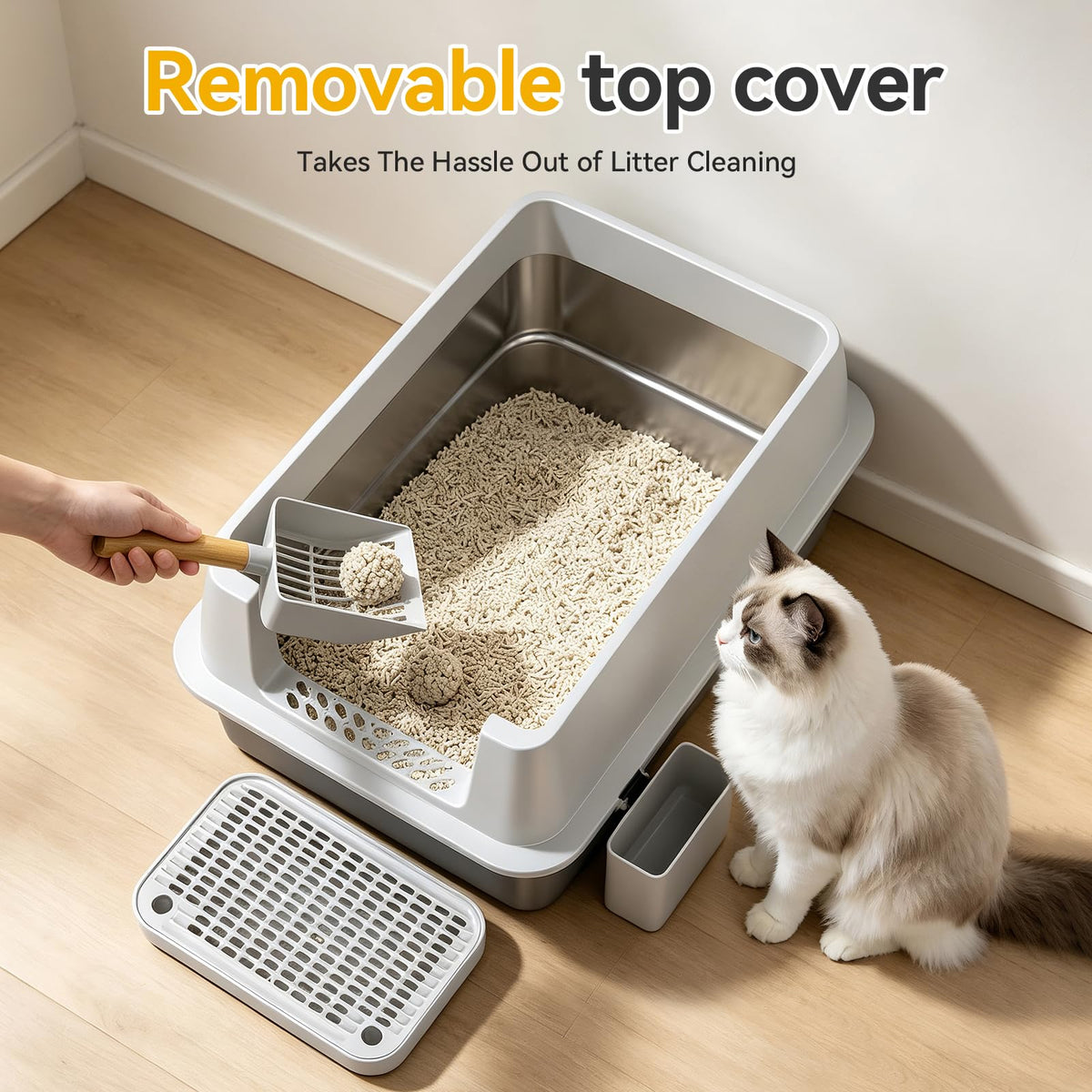 XL Enclosed Stainless Steel Litter Box with Lid T78071
