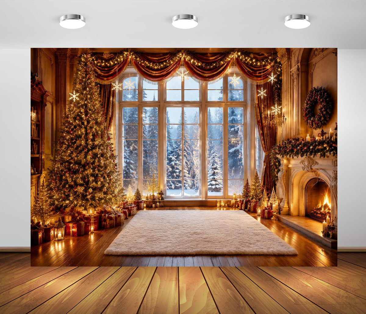 Fabric Christmas Window Photography Backdrop P87536