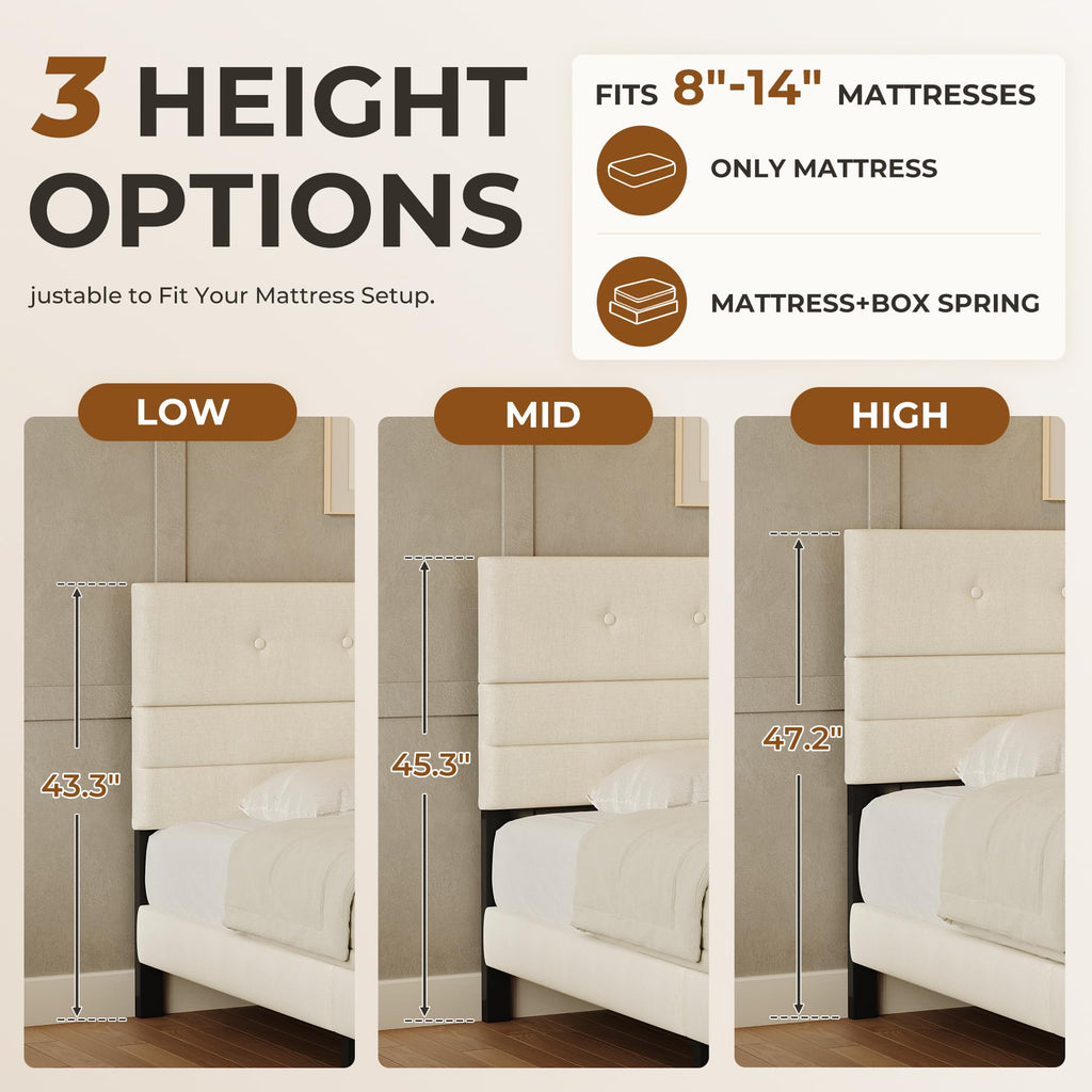 Queen Size Linen Fabric Upholstered Platform Bed Frame O502847