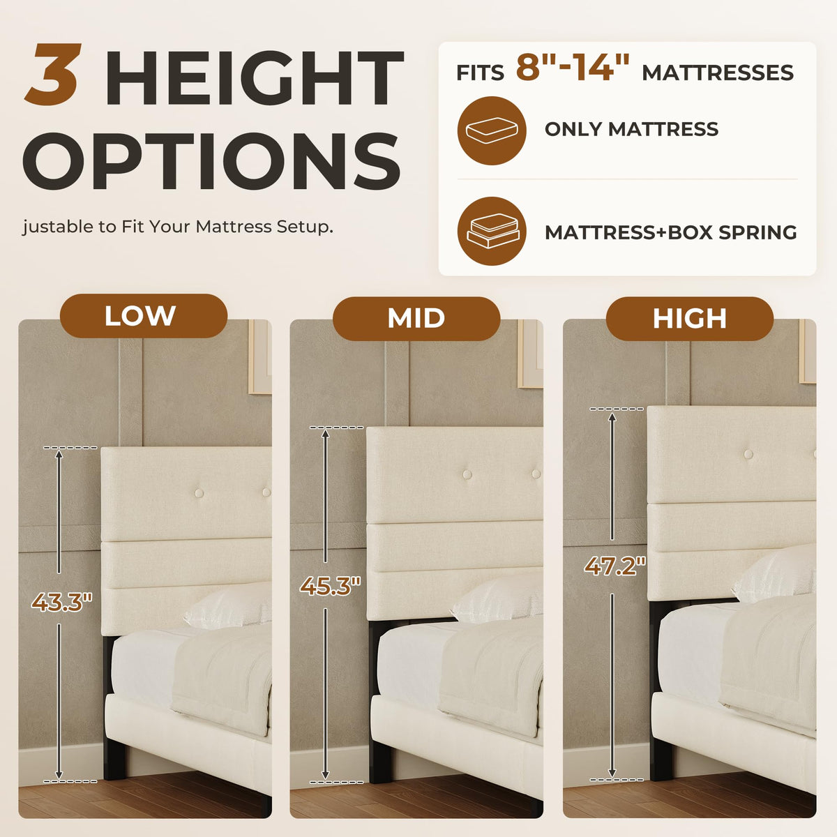 Queen Size Linen Fabric Upholstered Platform Bed Frame O502847