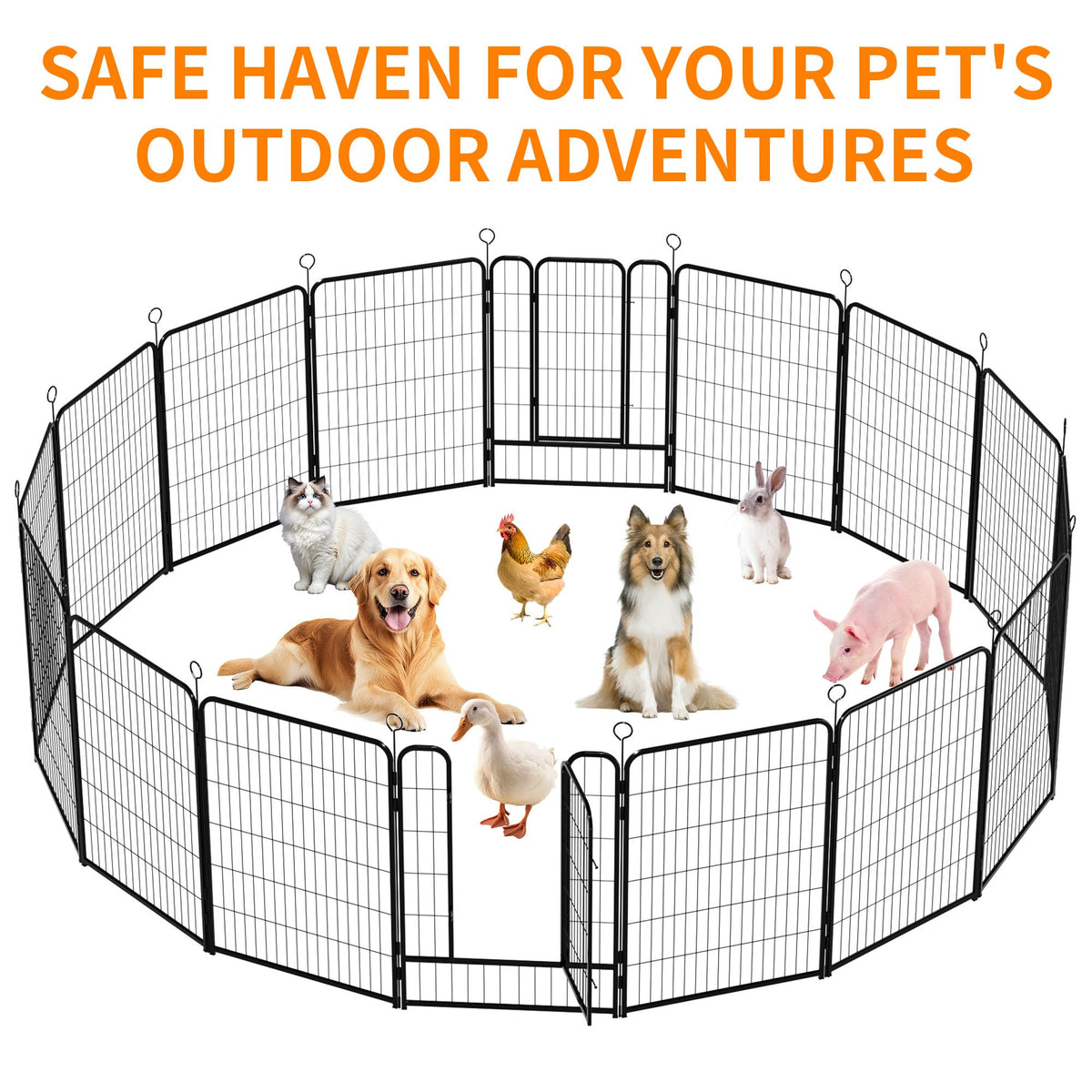 40 Inch 16 Panel Metal Garden Fence with Self-Locking Gate F77277