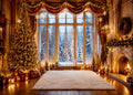 Fabric Christmas Window Photography Backdrop P87536