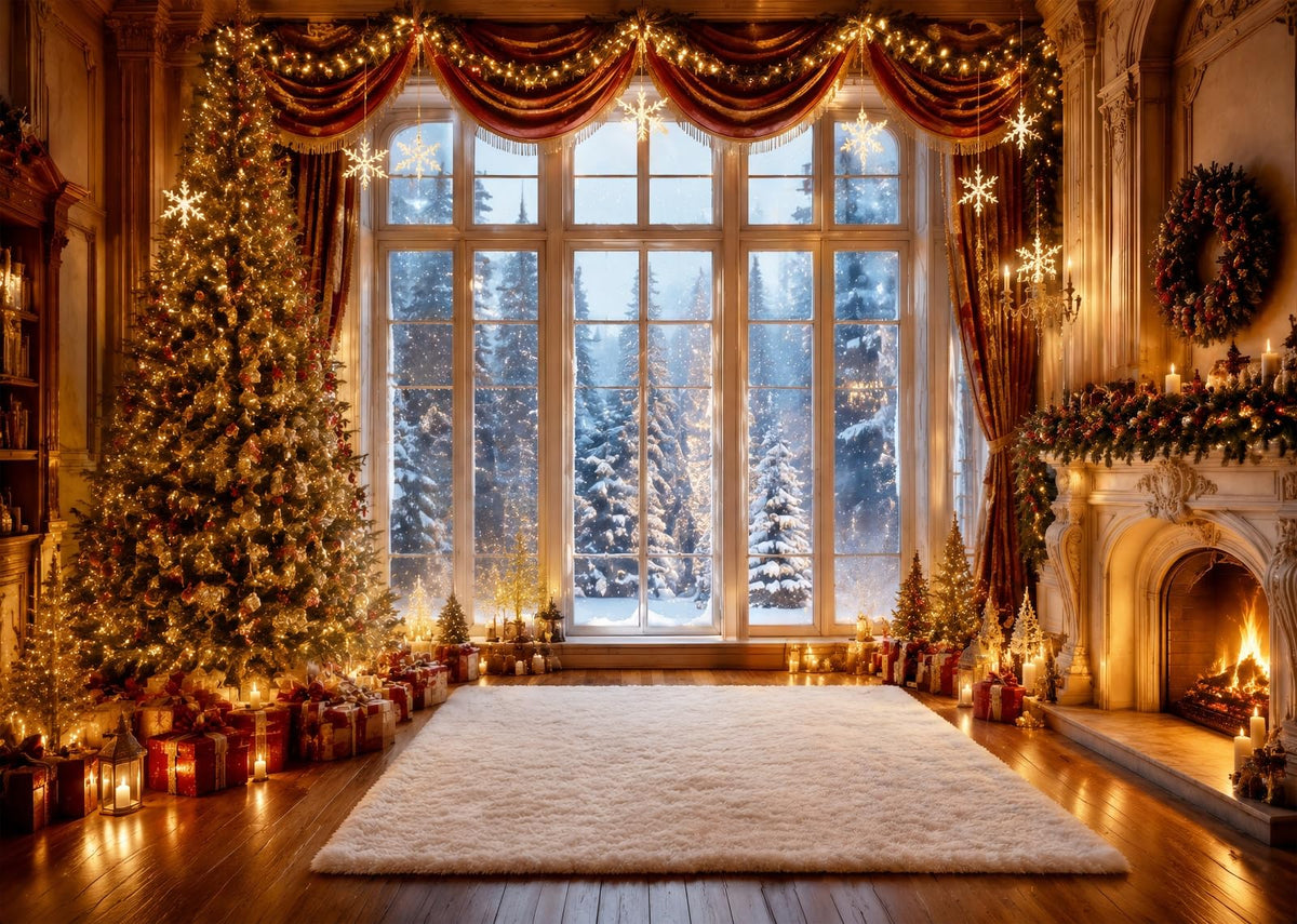 Fabric Christmas Window Photography Backdrop P87536