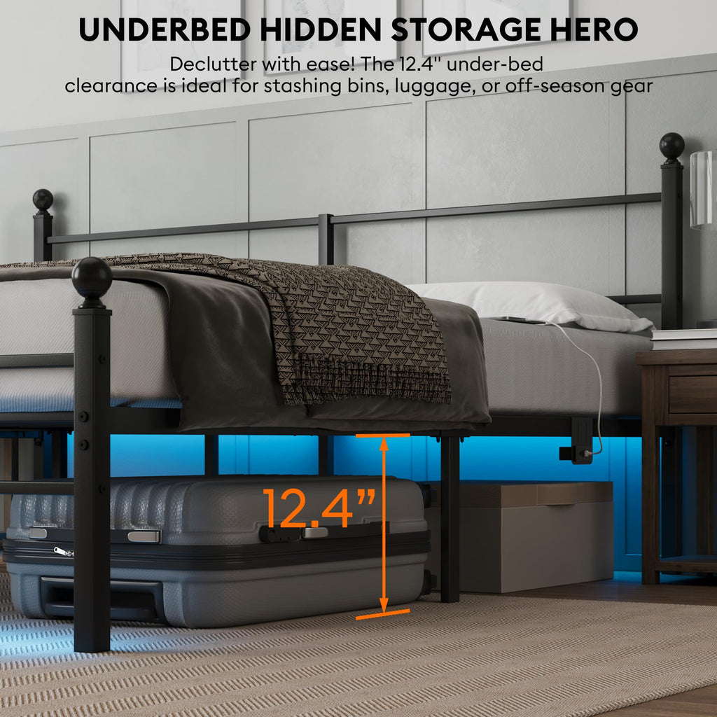 Black King Size Metal Platform Bed Frame with Headboard Y382819
