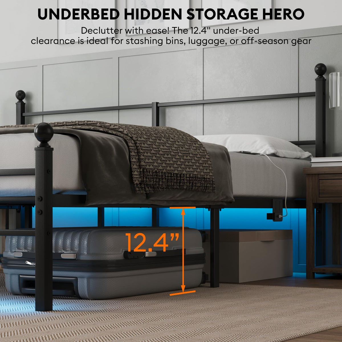 Black King Size Metal Platform Bed Frame with Headboard Y382819