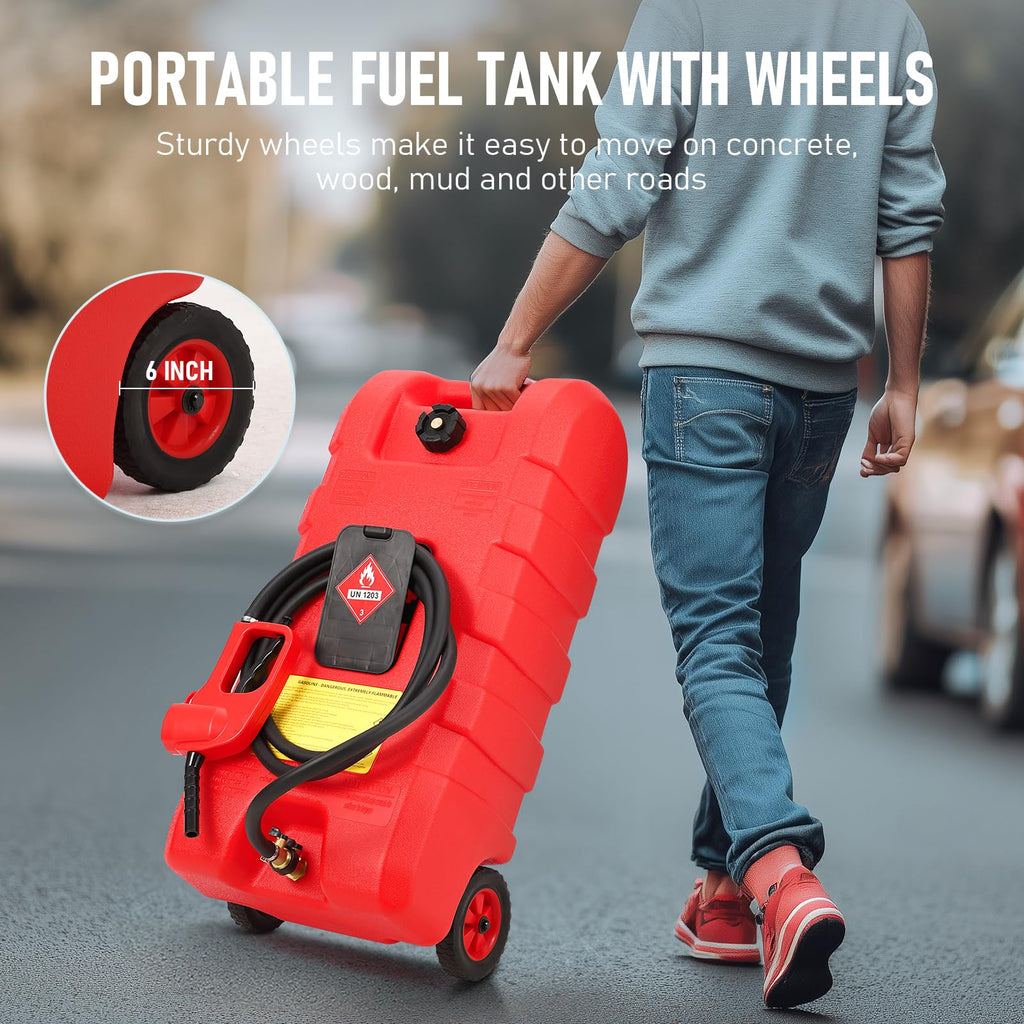 15 Gallon Wheeled Fuel Caddy with Manual Siphon Pump & 10FT Hose U26685