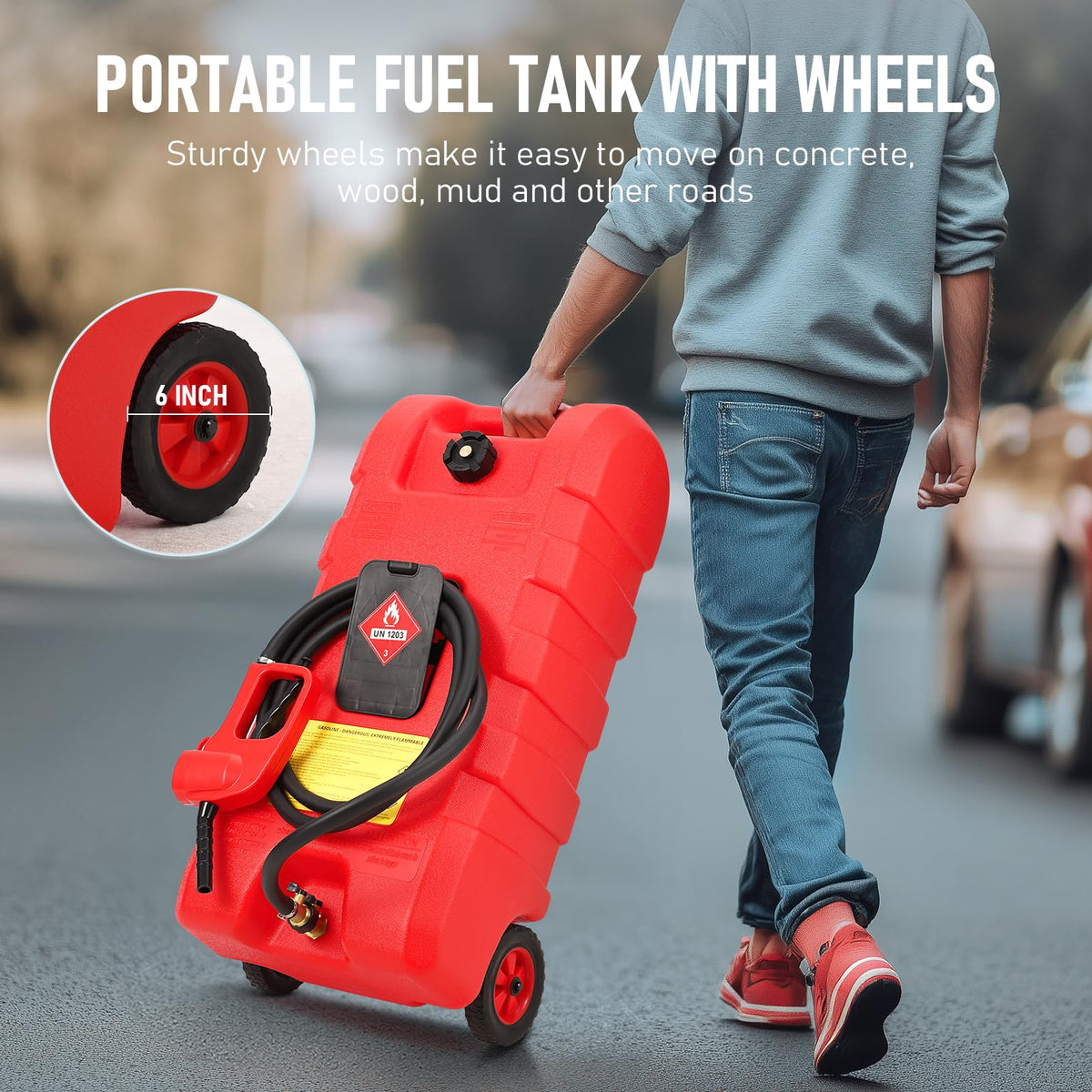 15 Gallon Wheeled Fuel Caddy with Manual Siphon Pump & 10FT Hose U26685