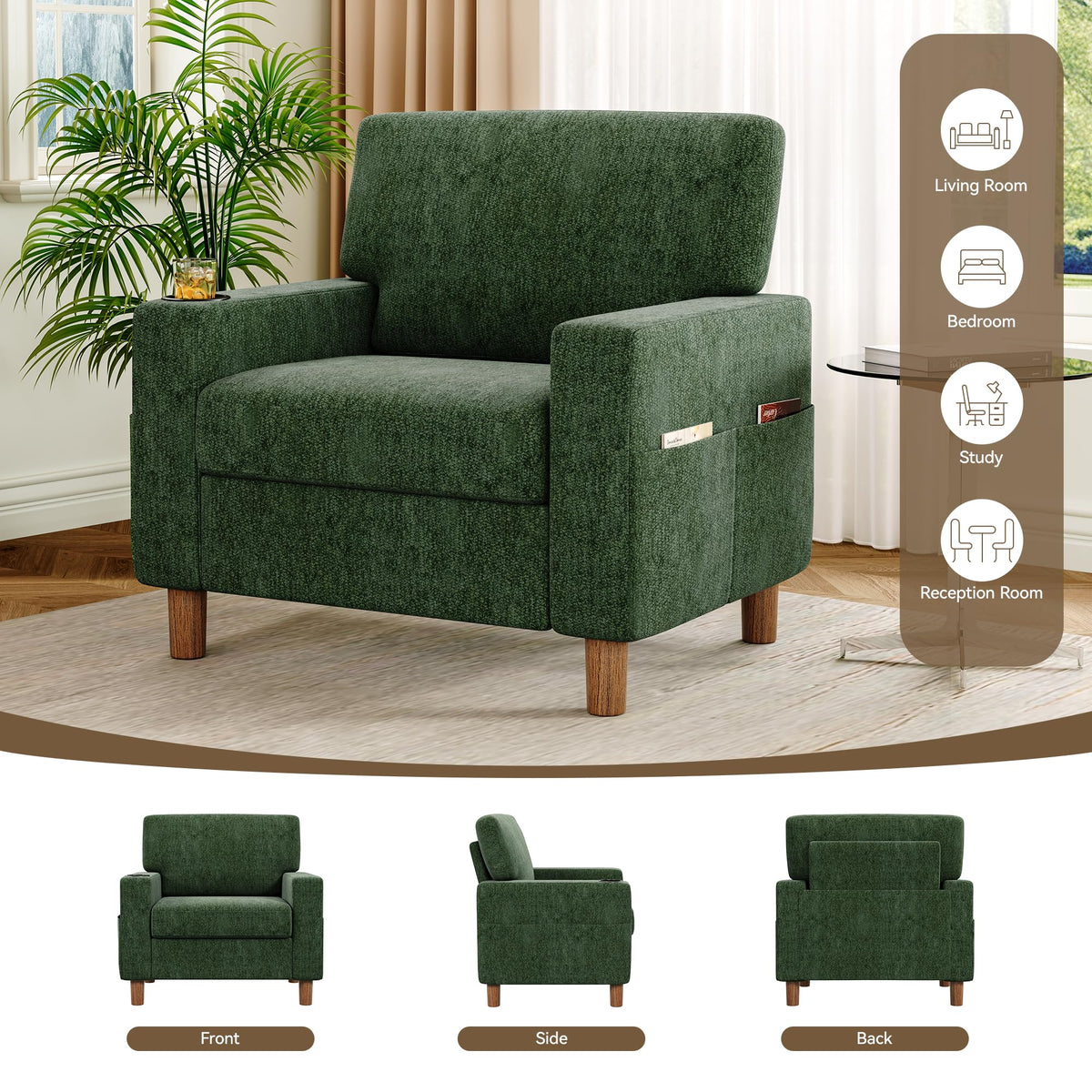 Green Mid Century Modern Accent Chair Set of 2 D881025